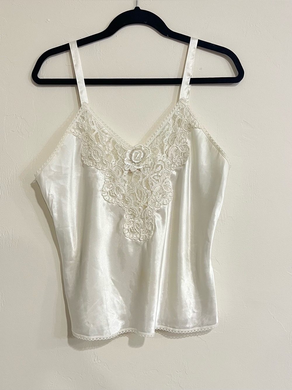 Escapades Vintage Lace Satin Camisole Tank Top Large White Babydoll Coquette Y2k